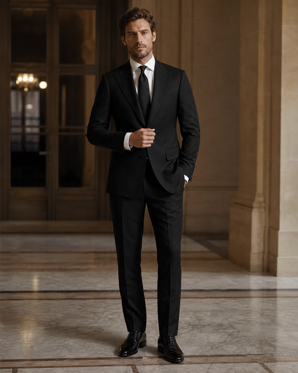 Black Cotton Beach Wedding Suit - Custom Made to Measure front view