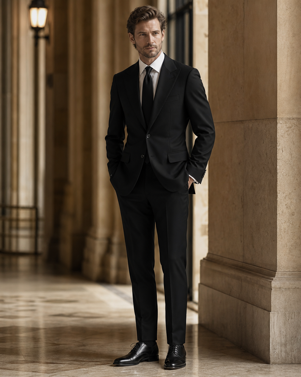 Black Cotton Beach Wedding Suit - Custom Made to Measure side back view