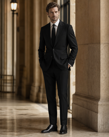 Black Cotton Beach Wedding Suit - Custom Made to Measure side back view