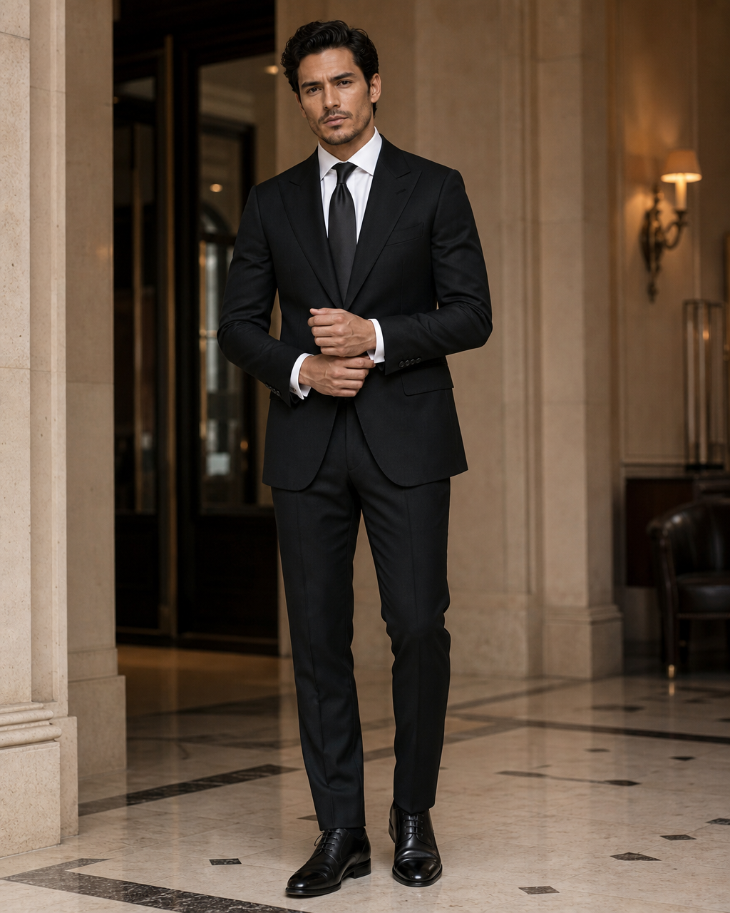 Black Cotton Outdoor Wedding Suit - Custom Made to Measure front view