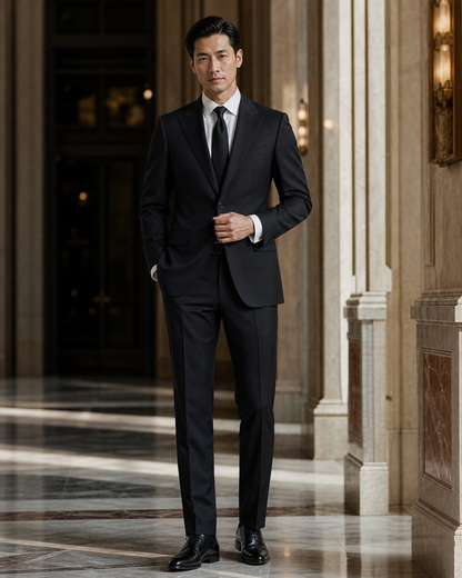 Black Cotton Summer Suit - Custom Made to Measure front view