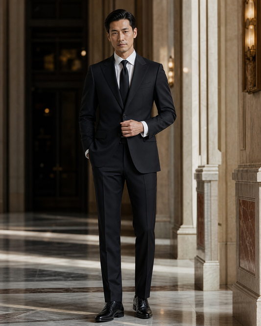 Black Cotton Summer Suit - Custom Made to Measure front view