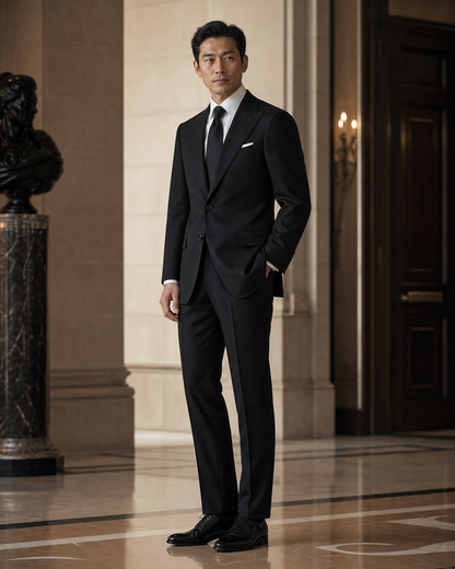 Black Cotton Summer Suit - Custom Made to Measure side back view