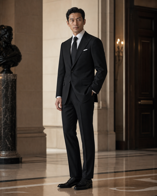 Black Cotton Summer Suit - Custom Made to Measure side back view