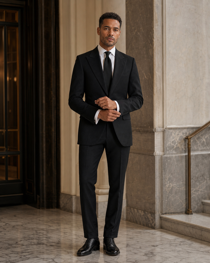 Black Flannel Winter Suit - Custom Made to Measure front view
