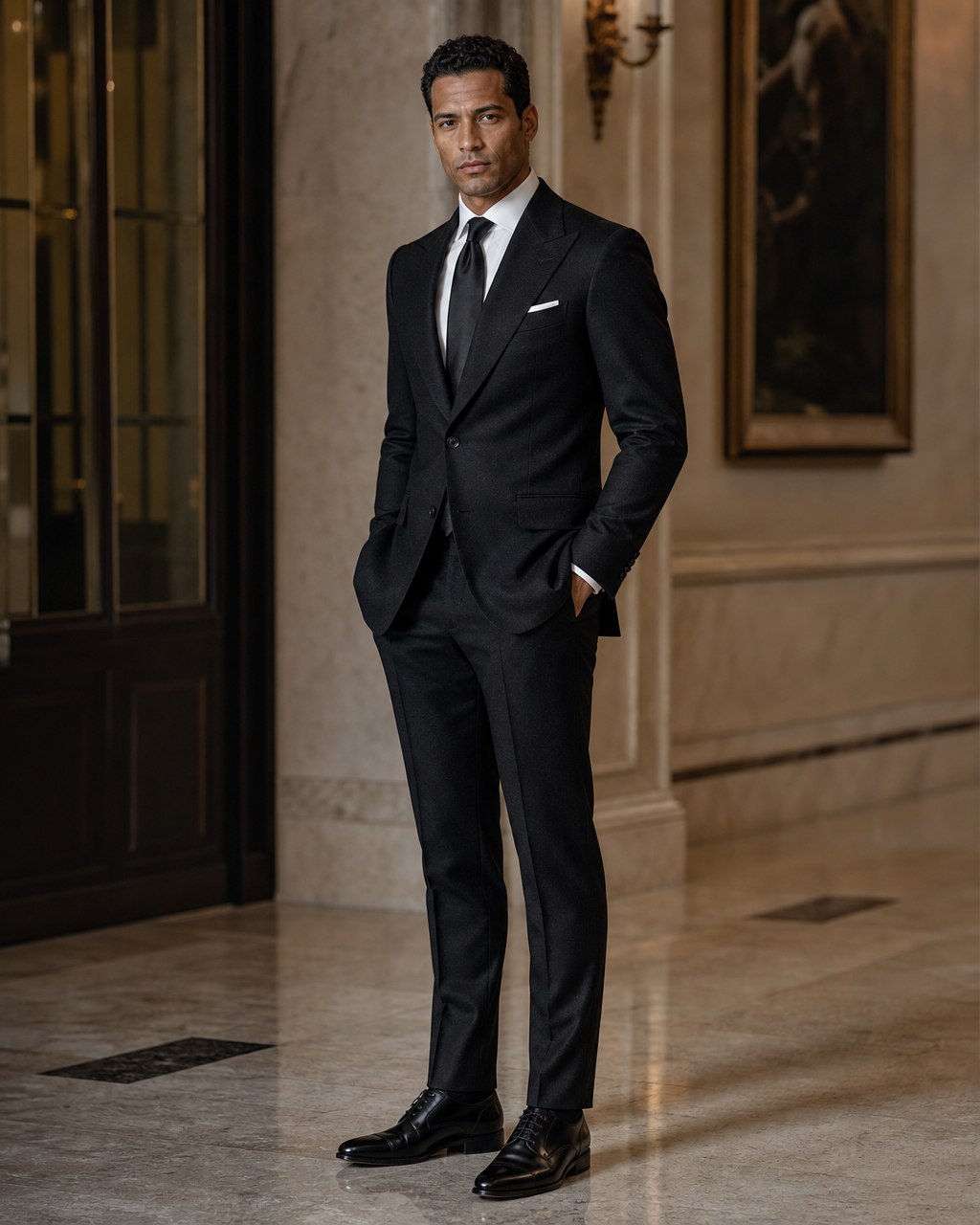 Black Flannel Winter Suit - Custom Made to Measure side back view