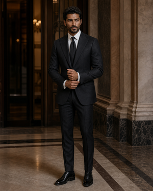 Black Herringbone Winter Suit — Custom Made to Measure — 1