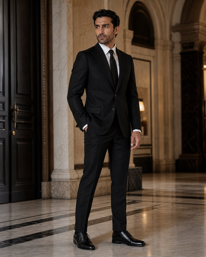 Black Linen Beach Wedding Suit - Custom Made to Measure side back view