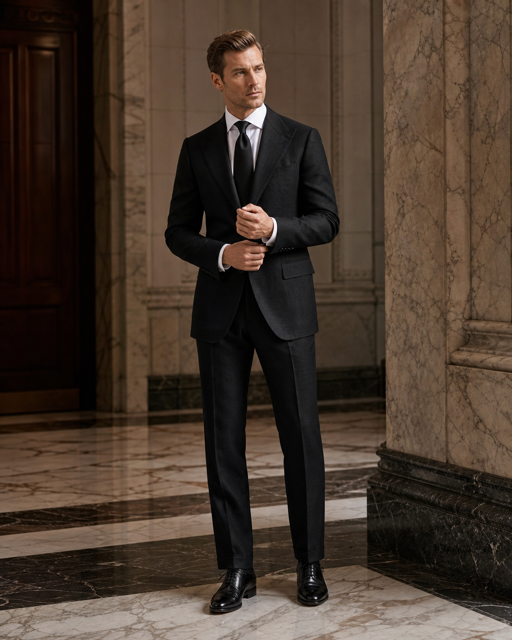 Black Linen Outdoor Wedding Suit - Custom Made to Measure front view