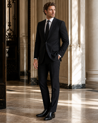 Black Linen Outdoor Wedding Suit - Custom Made to Measure side back view