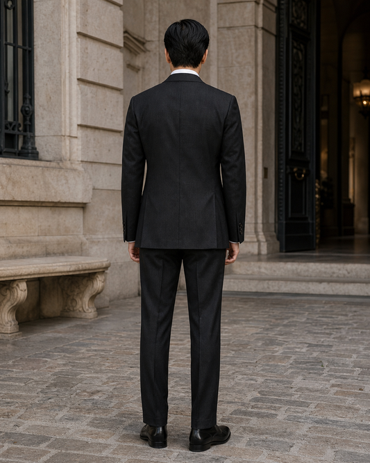 Black Linen Peak Lapel Suit - Custom Made to Measure back view