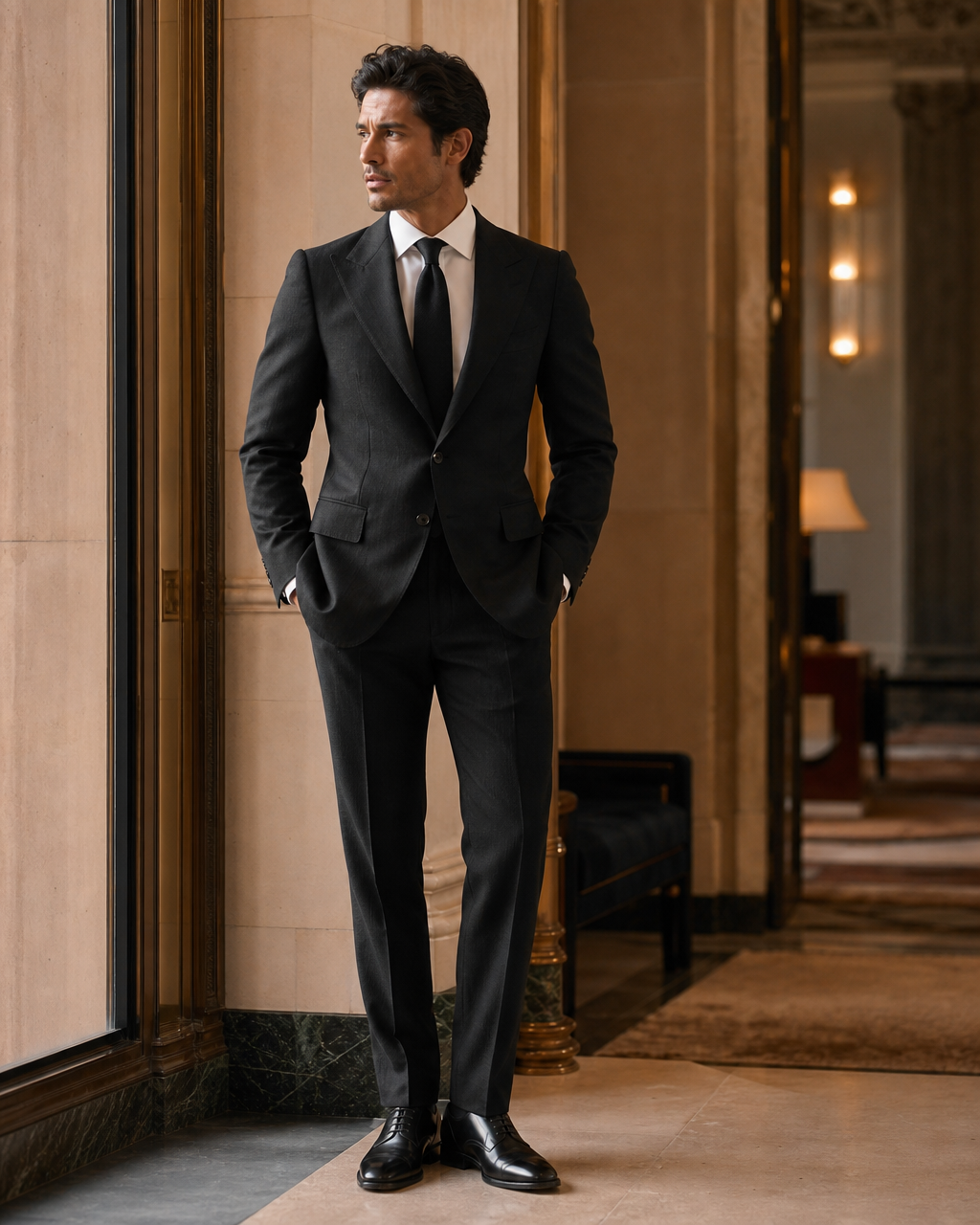 Black Linen Summer Suit - Custom Made to Measure side back view