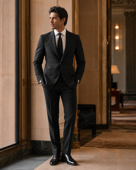 Black Linen Summer Suit - Custom Made to Measure side back view