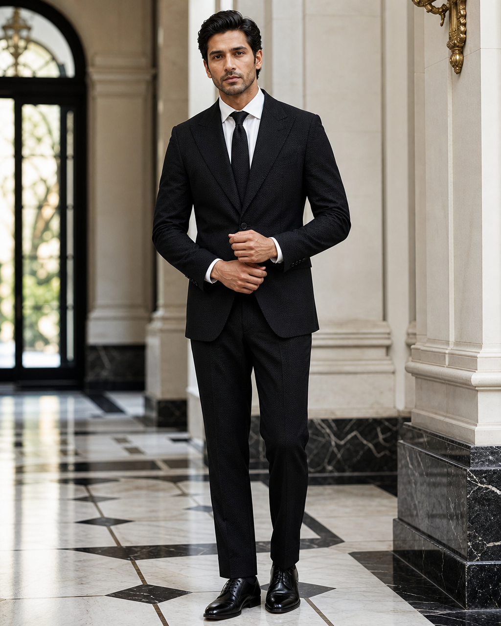 Black Seersucker Beach Wedding Suit - Custom Made to Measure front view
