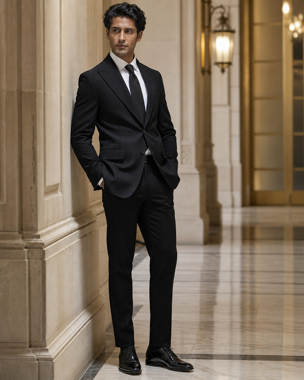 Black Seersucker Beach Wedding Suit - Custom Made to Measure side back view