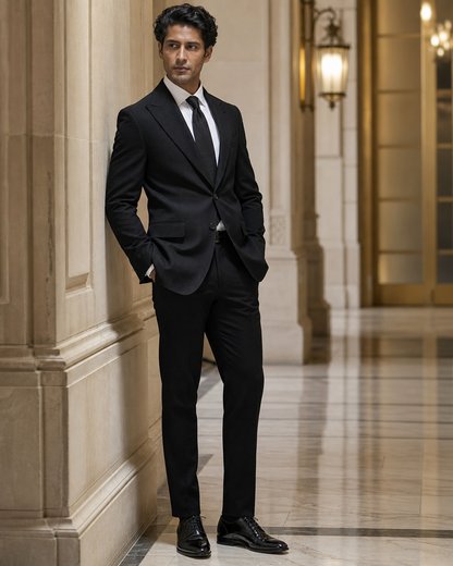Black Seersucker Beach Wedding Suit - Custom Made to Measure side back view