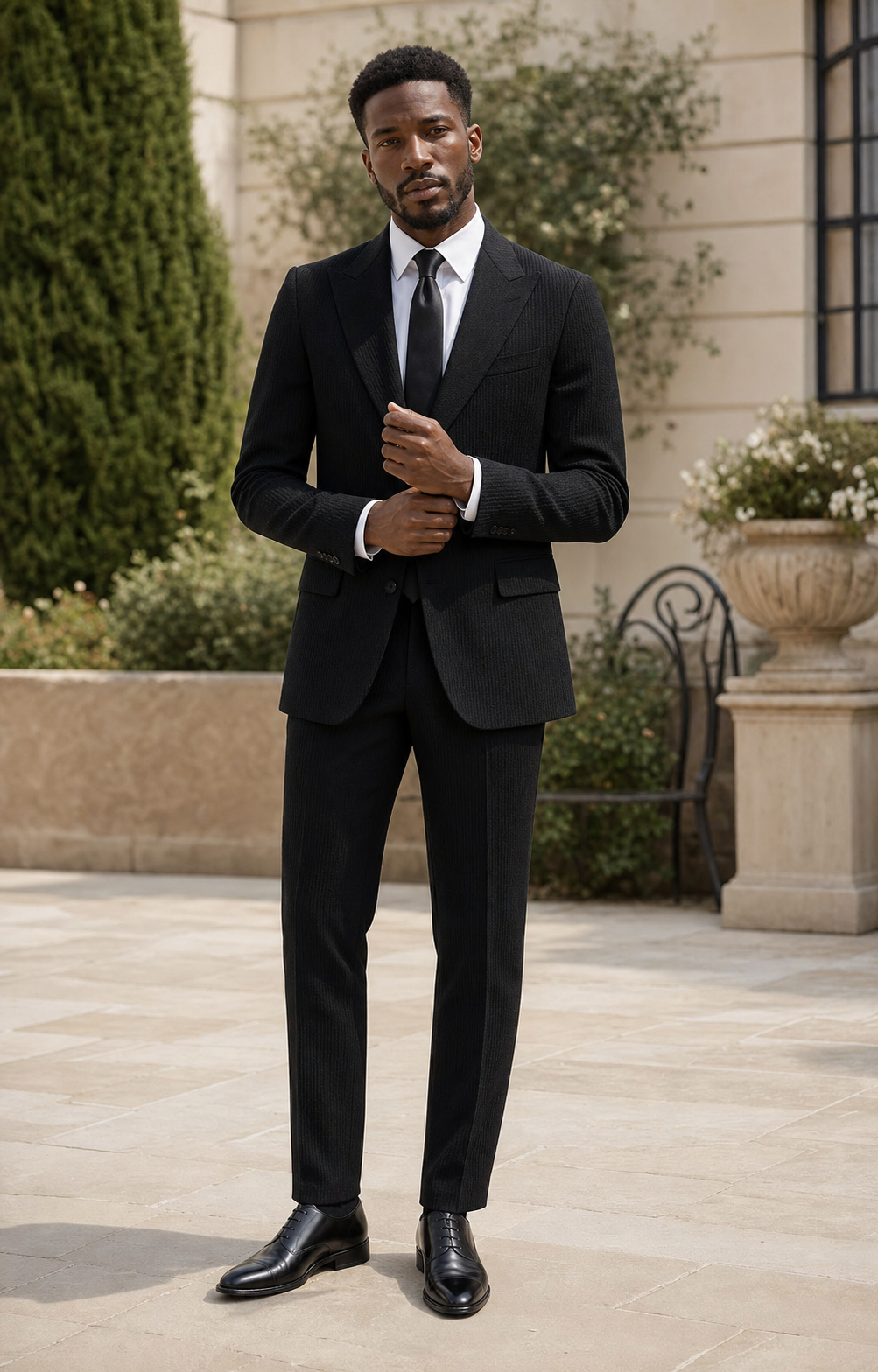 Black Seersucker Outdoor Wedding Suit — Custom Made to Measure front view