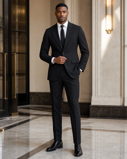 Black Seersucker Summer Suit - Custom Made to Measure front view