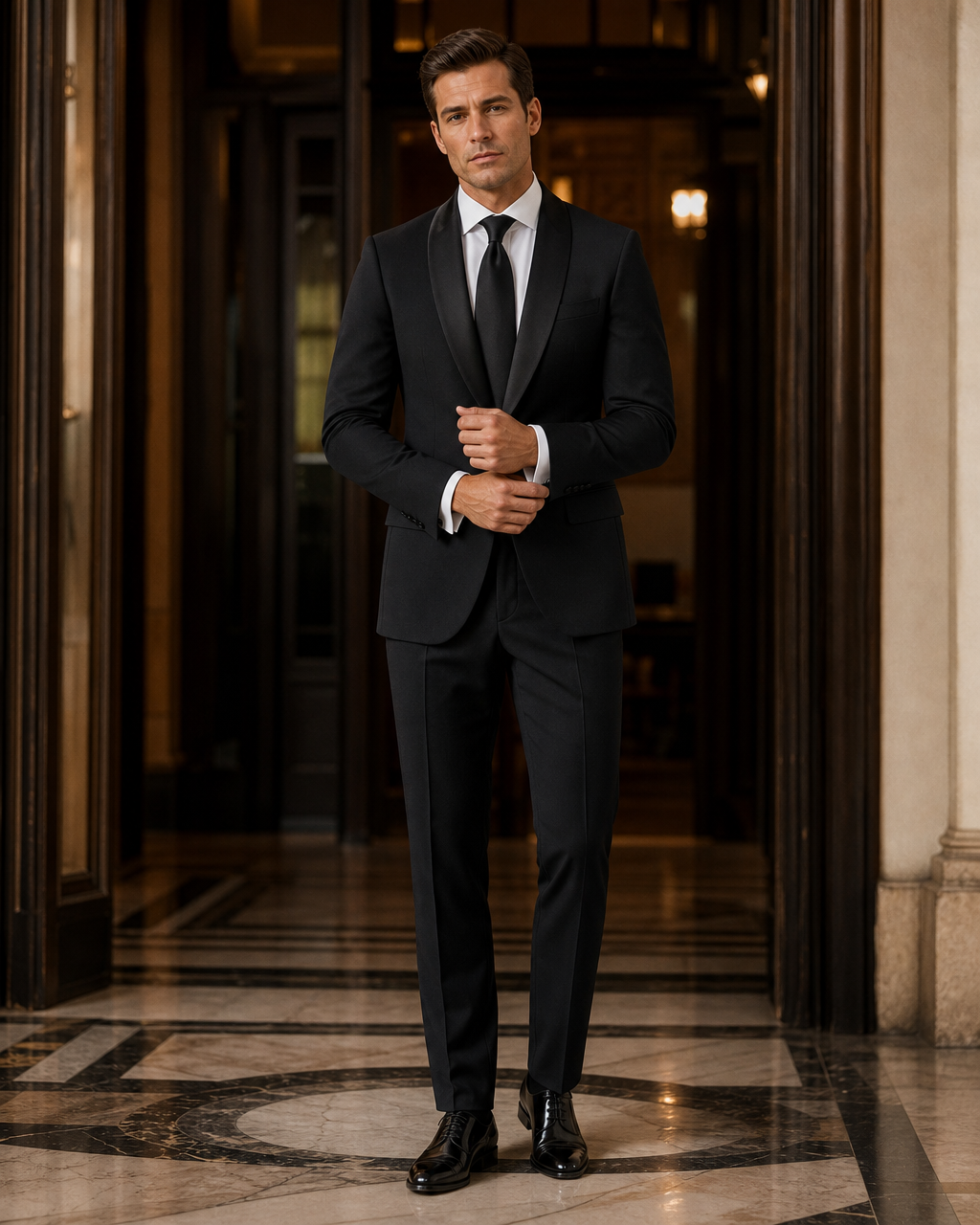 Black Silk Blend Shawl Lapel Suit - Custom Made to Measure front view