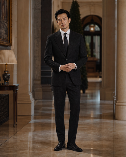 Black Tweed Winter Suit - Custom Made to Measure front view