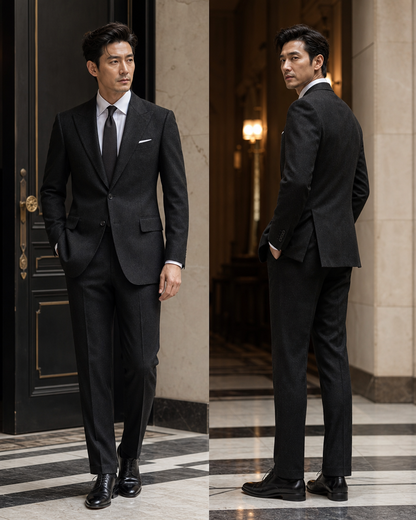 Black Tweed Winter Suit - Custom Made to Measure side back view
