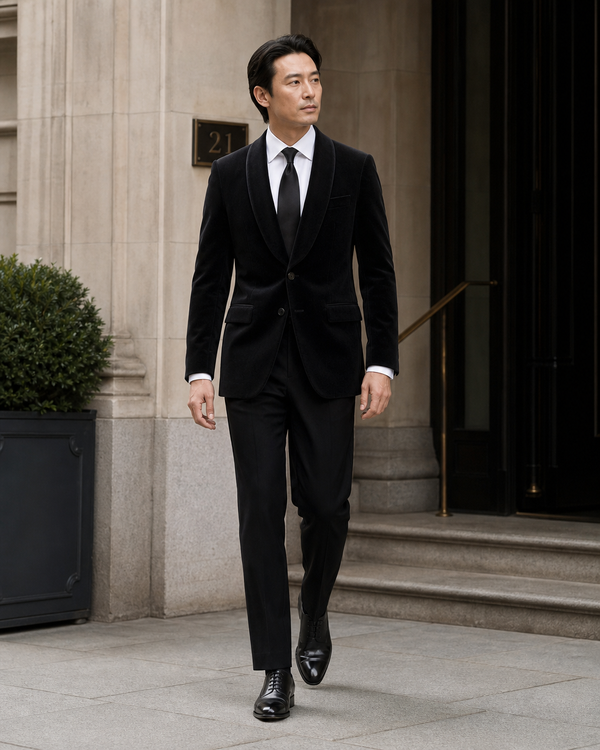 Black Velvet Shawl Lapel Suit — Custom Made to Measure