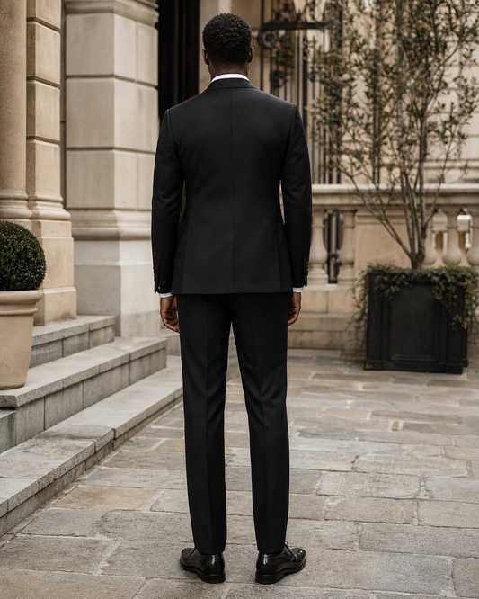 Black Wool Shawl Lapel Suit - Custom Made to Measure back view