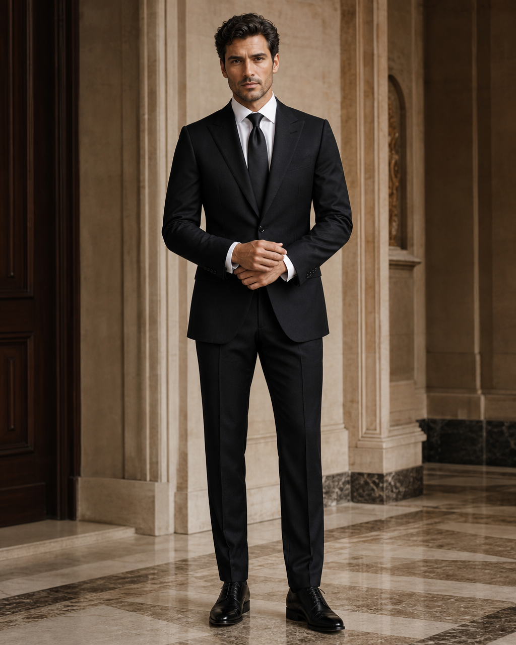 Black Wool Winter Suit - Custom Made to Measure front view