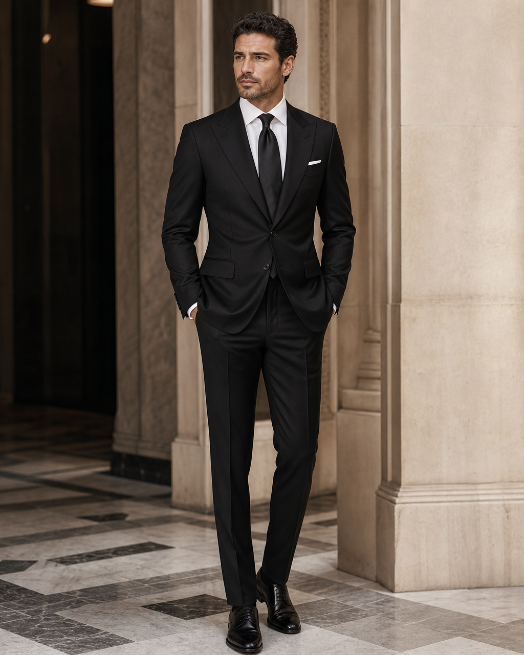 Black Wool Winter Suit - Custom Made to Measure side back view