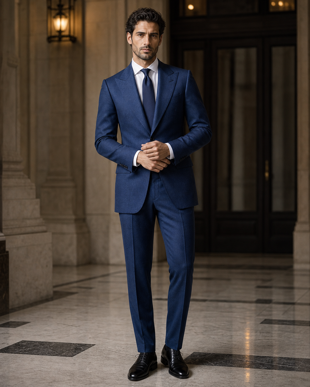 Blue Cashmere Blend Winter Suit - Custom Made to Measure front view