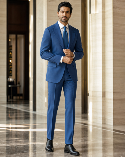Blue Cotton Beach Wedding Suit - Custom Made to Measure front view