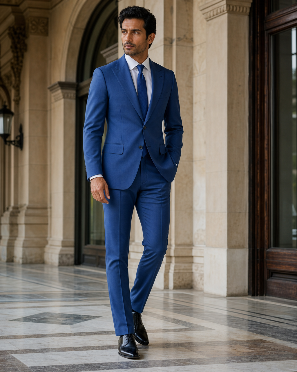 Blue Cotton Beach Wedding Suit - Custom Made to Measure side back view