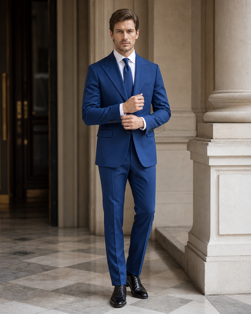 Blue Cotton Outdoor Wedding Suit - Custom Made to Measure front view