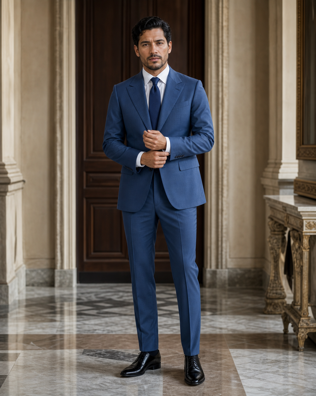 Blue Cotton Summer Suit - Custom Made to Measure front view