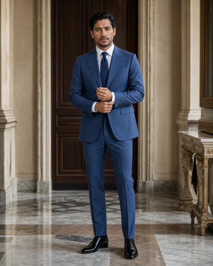 Blue Cotton Summer Suit - Custom Made to Measure front view