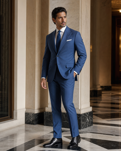 Blue Cotton Summer Suit - Custom Made to Measure side back view