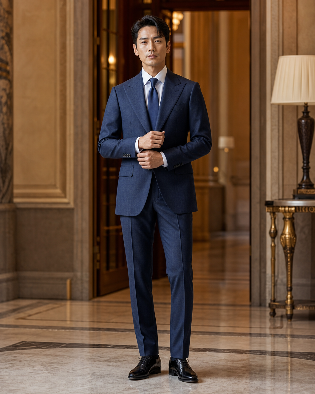 Blue Flannel Winter Suit - Custom Made to Measure front view