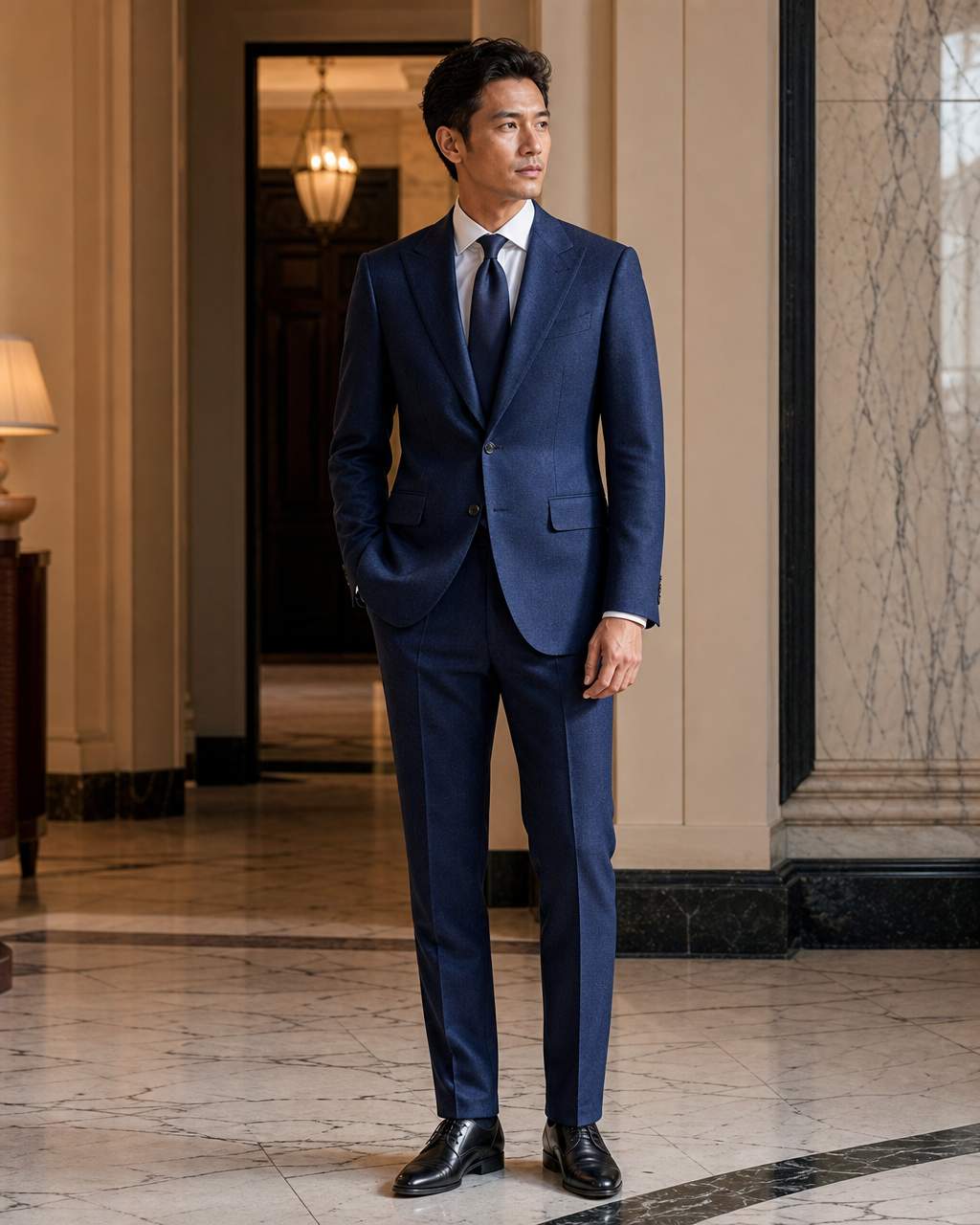 Blue Flannel Winter Suit - Custom Made to Measure side back view