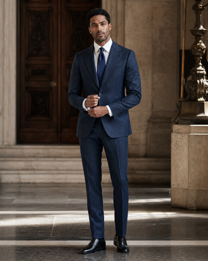 Blue Herringbone Winter Suit — Custom Made to Measure — 1
