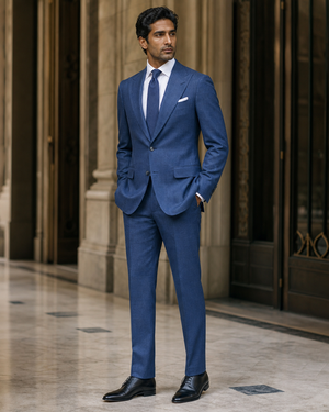 Blue Linen Outdoor Wedding Suit — Custom Made to Measure — 2