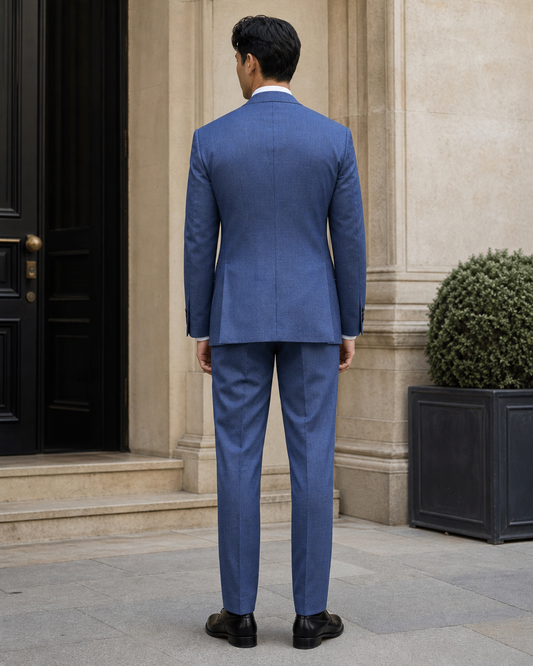 Blue Linen Peak Lapel Suit - Custom Made to Measure back view
