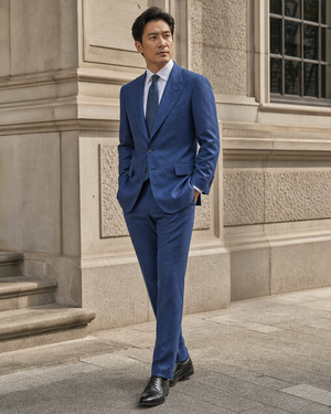 Blue Linen Peak Lapel Suit — Custom Made to Measure — 3