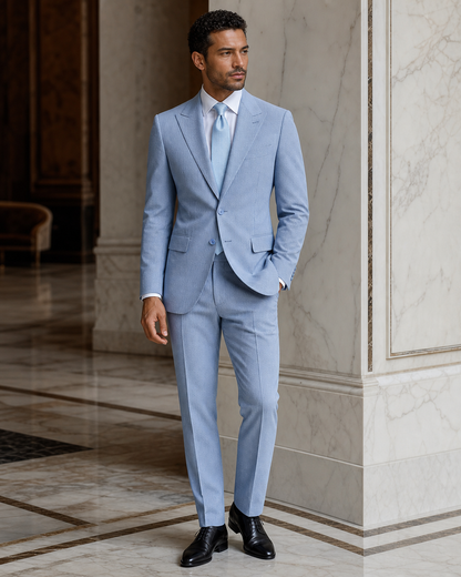 Blue Seersucker Beach Wedding Suit - Custom Made to Measure side back view