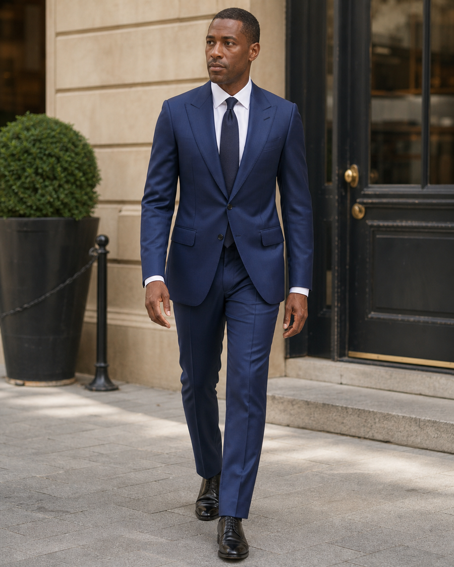 Blue Silk Blend Peak Lapel Suit — Custom Made to Measure