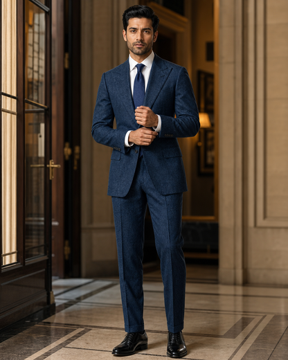 Blue Tweed Winter Suit - Custom Made to Measure front view