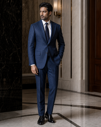 Blue Tweed Winter Suit - Custom Made to Measure side back view