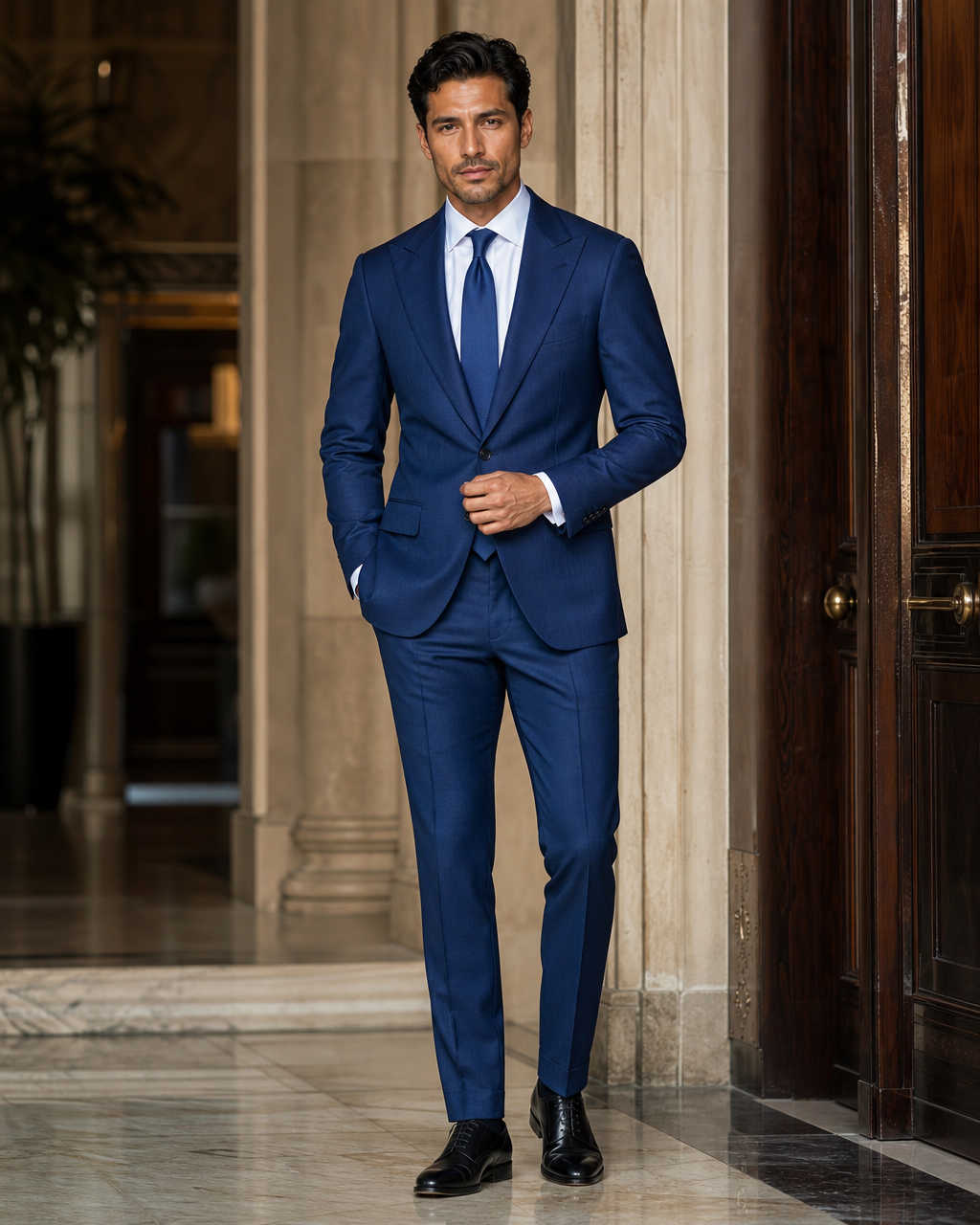 Blue Wool Outdoor Wedding Suit - Custom Made to Measure front view