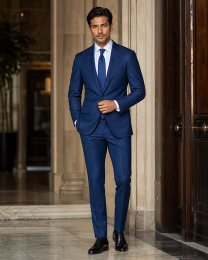 Blue Wool Outdoor Wedding Suit - Custom Made to Measure front view