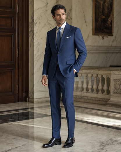 Blue Wool Outdoor Wedding Suit - Custom Made to Measure side back view
