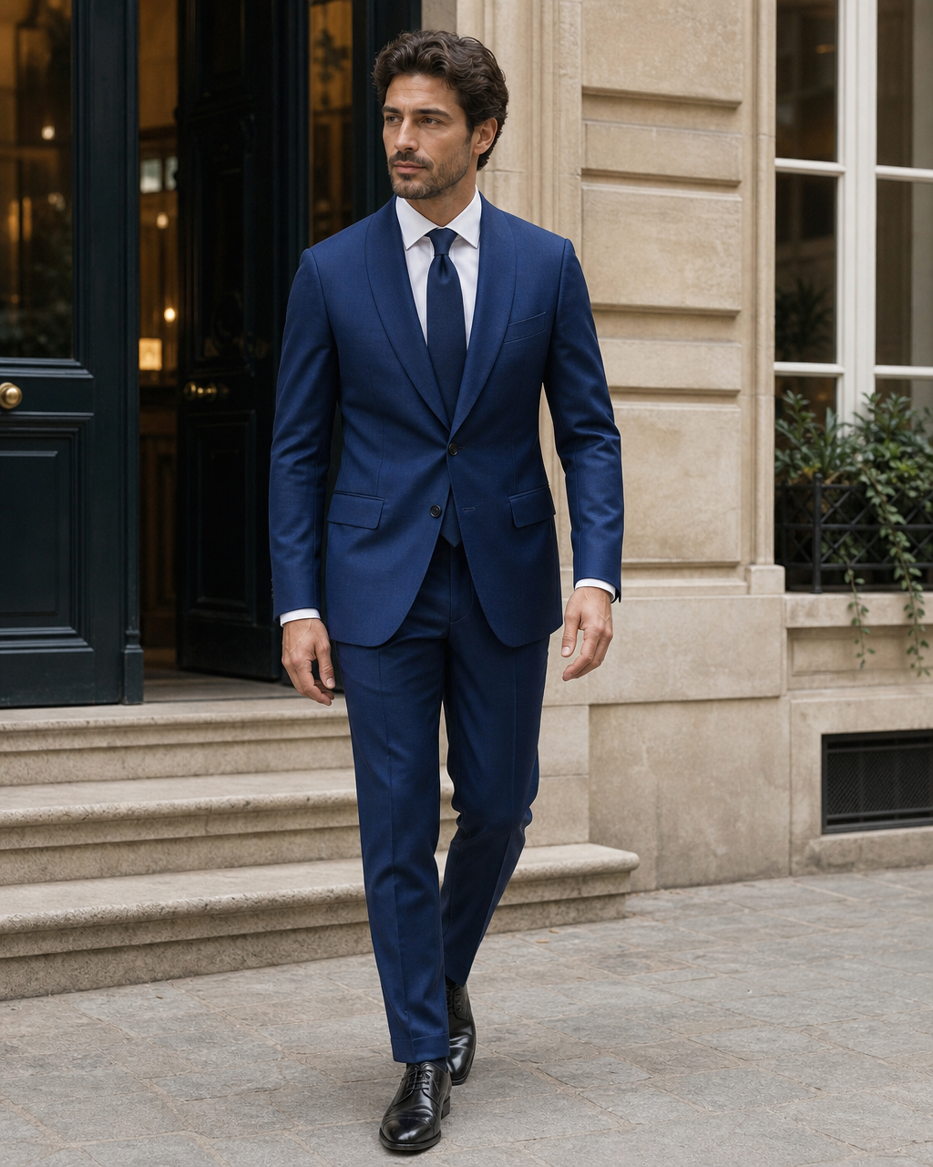 Blue Wool Shawl Lapel Suit — Custom Made to Measure